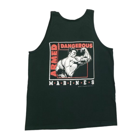 Vintage USMC US Marine Crops USA Made T-Shirt Tank Top Mens Large Black Armed